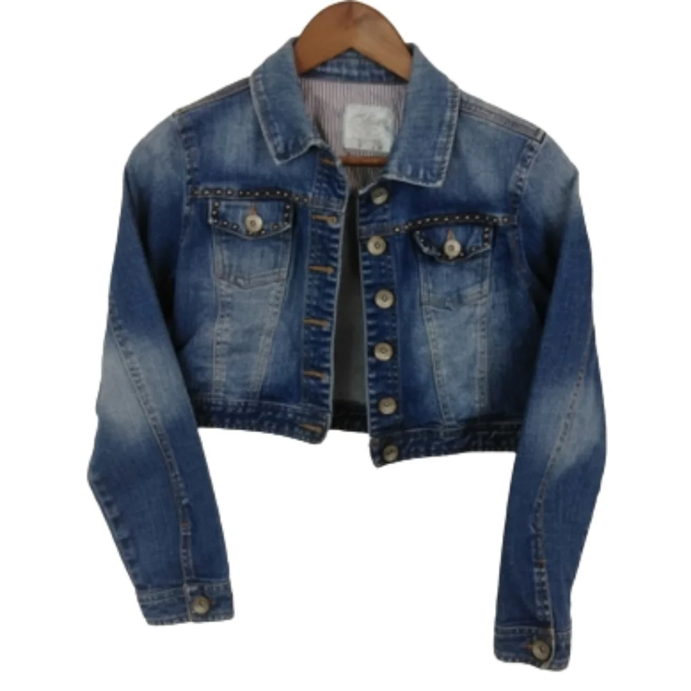 Justice Big Girls Size 14 Love Yourself Blue Jean Denim Jacket Button Front Coat